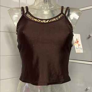 Dance Camisole: Dark Choc Double Strap w/Peekaboo Leopard M NWT